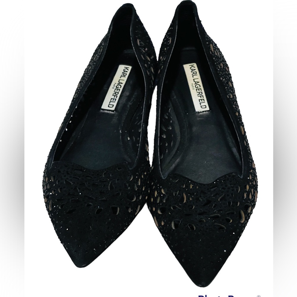 Karl Lagerfeld Black beaded Suede  Pointed Toe Size 8